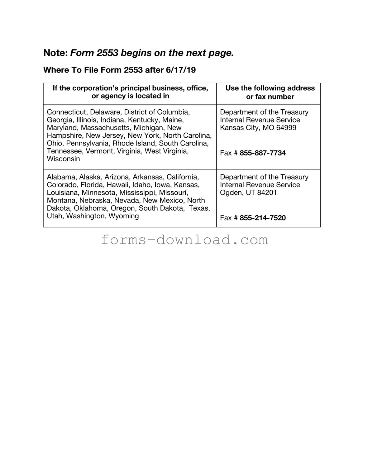 Blank IRS 2553 Form
