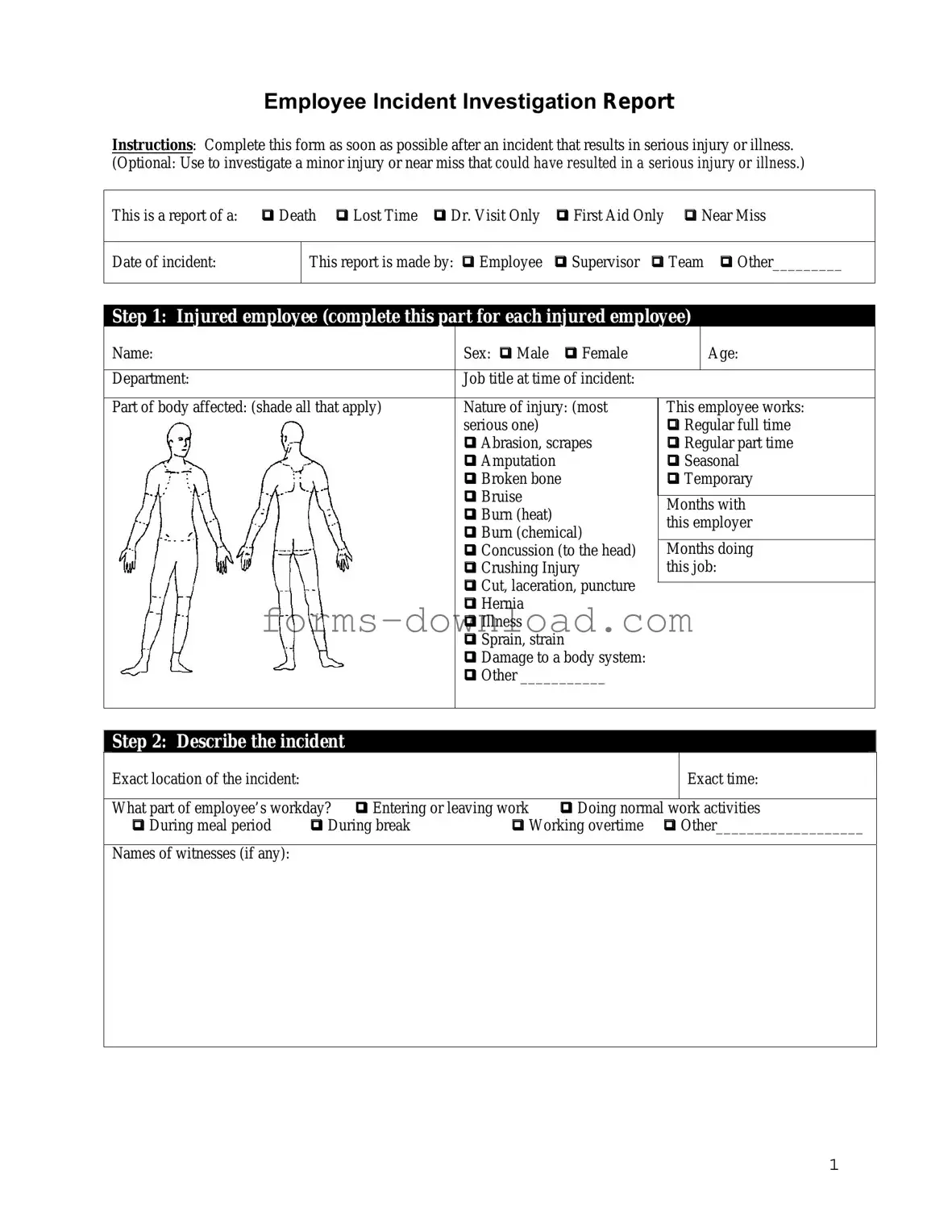 Blank Employee Accident Report Form