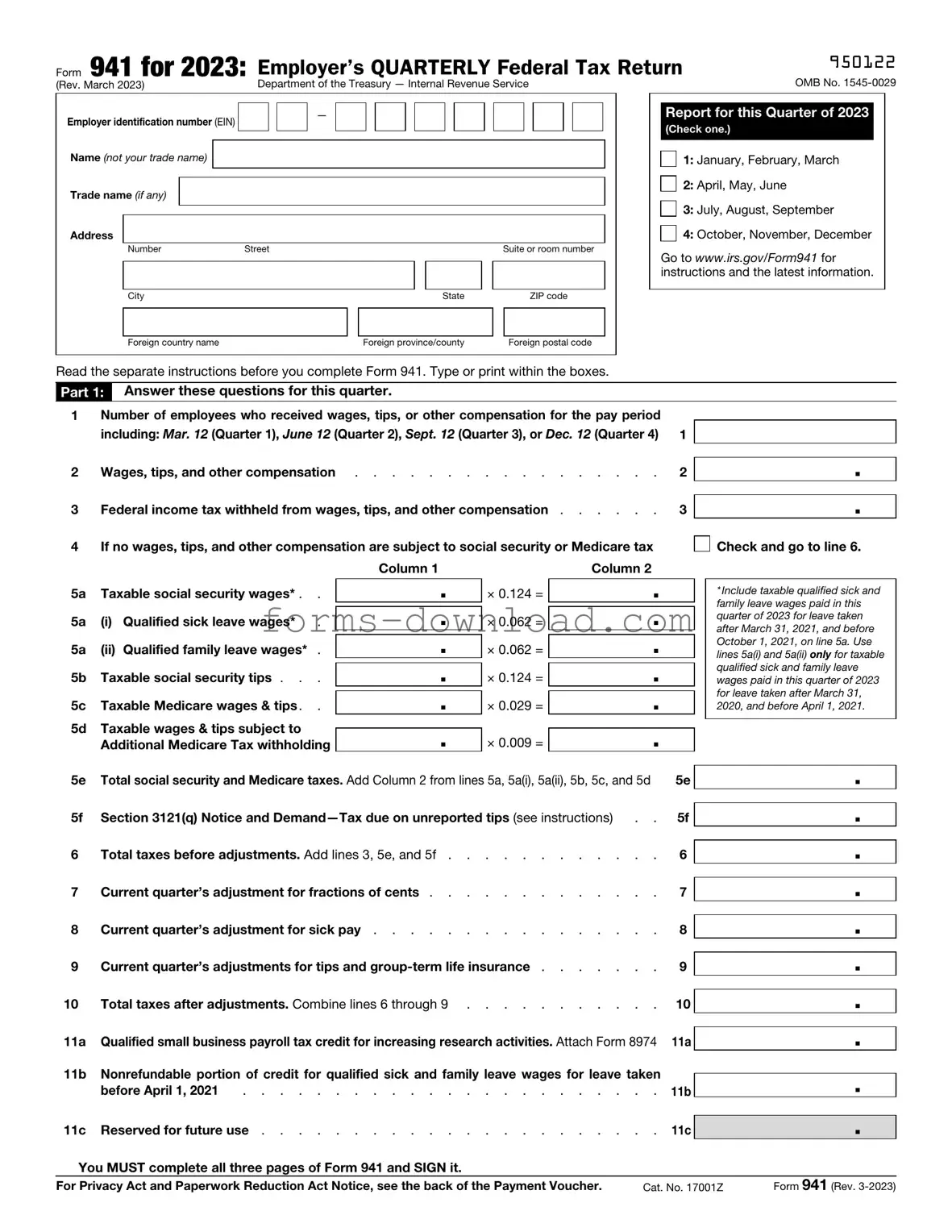 Blank IRS 941 Form