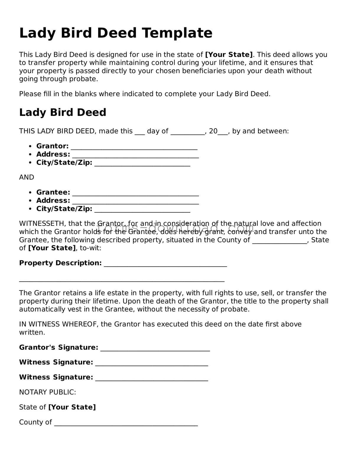 Fillable Lady Bird Deed Form