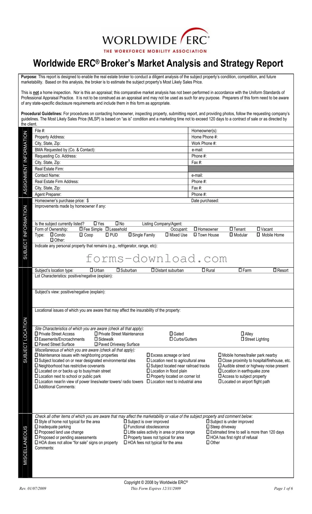 Blank Erc Broker Market Analysis Form