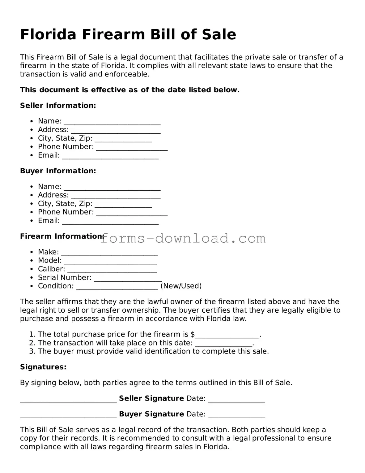 Attorney-Approved Firearm Bill of Sale Document for the State of Florida