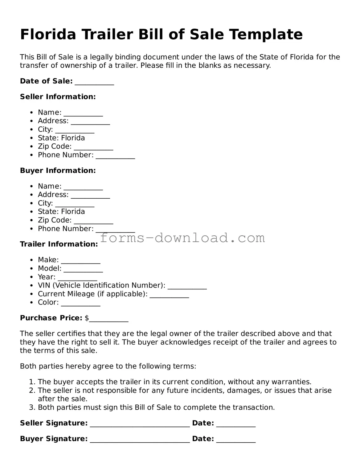 Attorney-Approved Trailer Bill of Sale Document for the State of Florida