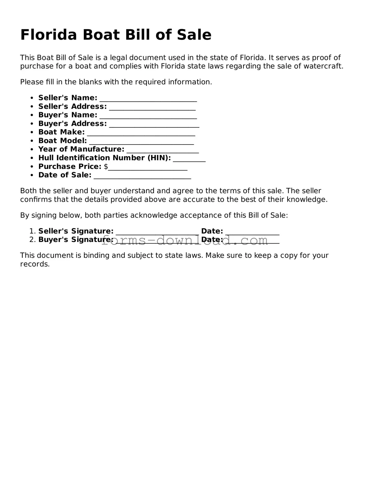 Attorney-Approved Boat Bill of Sale Document for the State of Florida