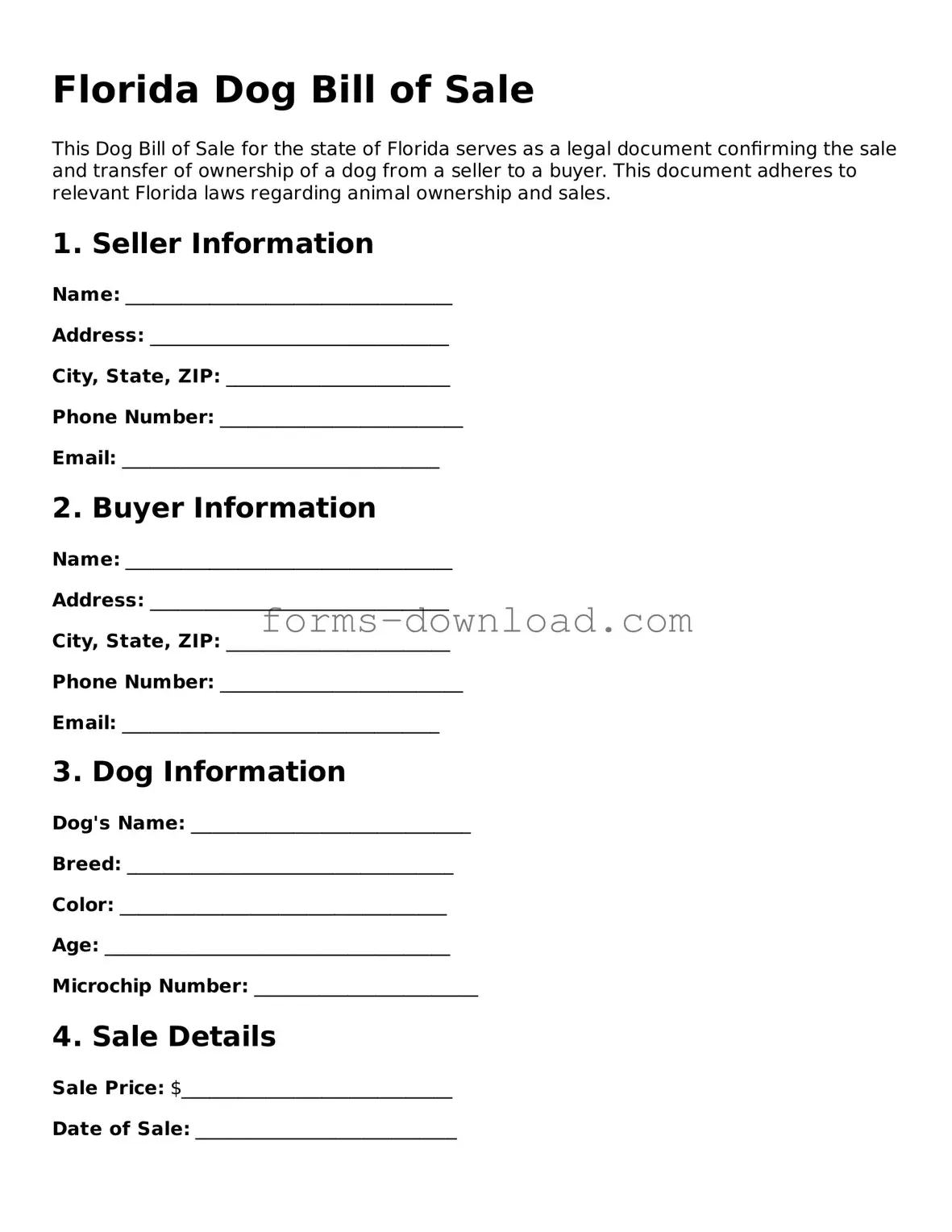Attorney-Approved Dog Bill of Sale Document for the State of Florida
