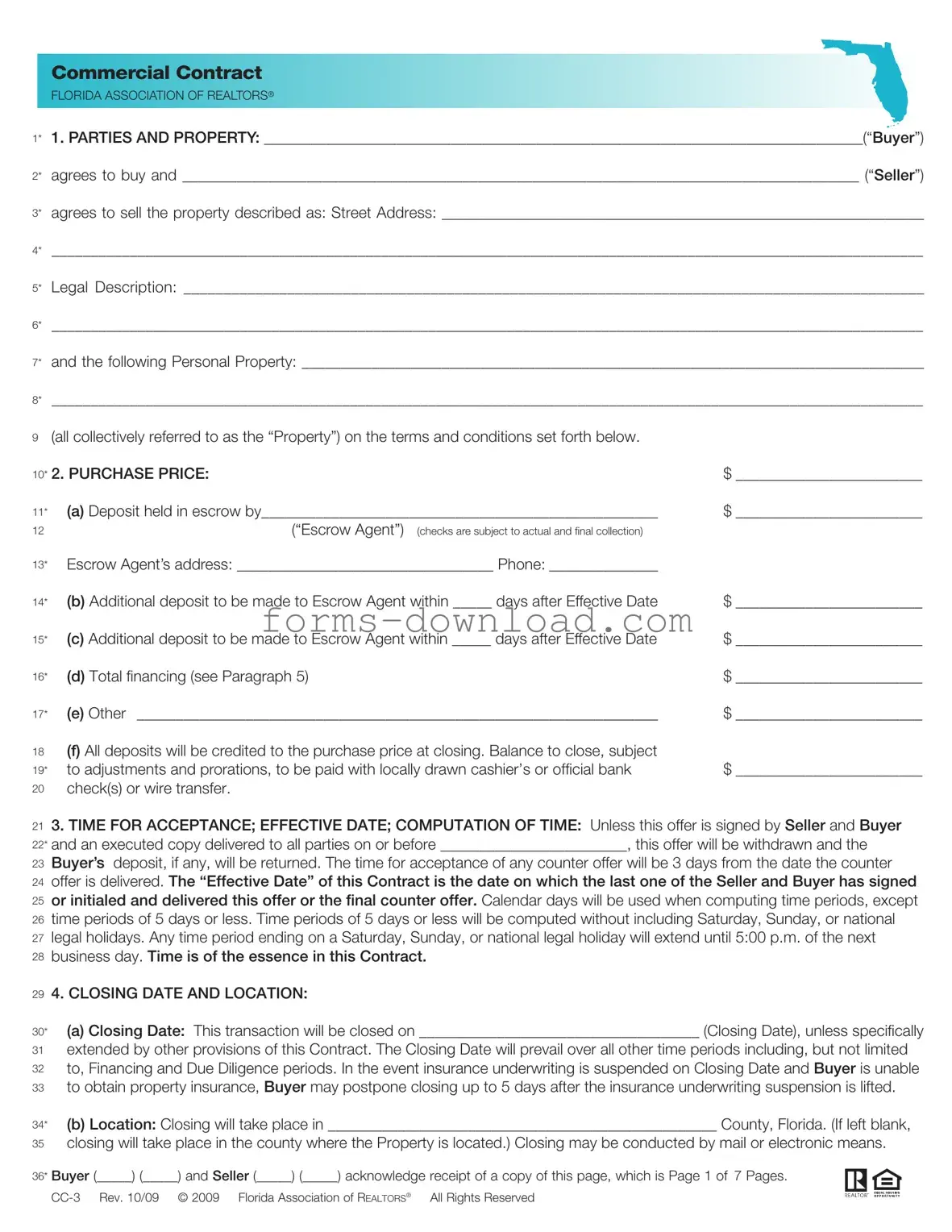 Blank Florida Commercial Contract Form
