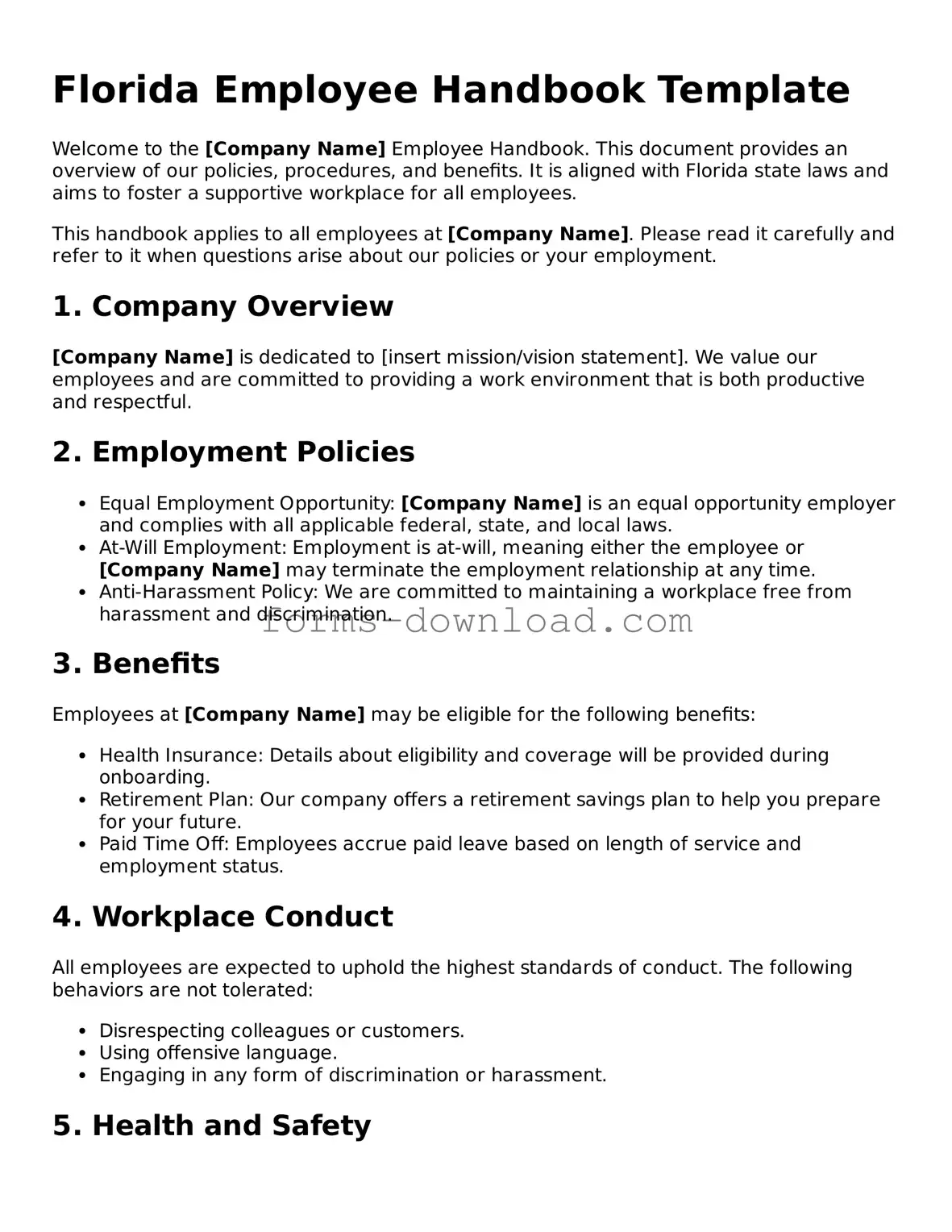 Attorney-Approved Employee Handbook Document for the State of Florida