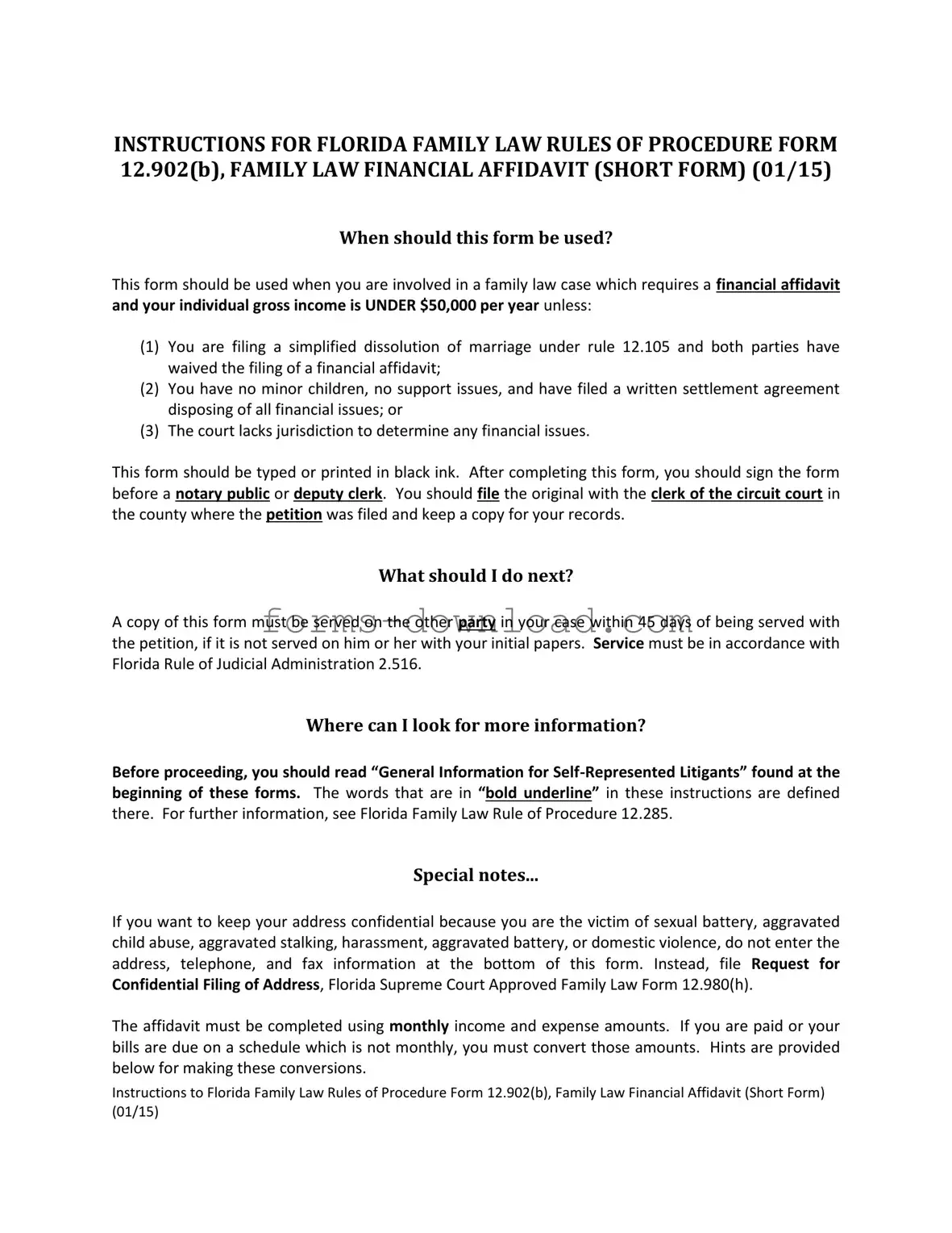 Blank Florida Financial Affidavit Short 12.902(b) Form