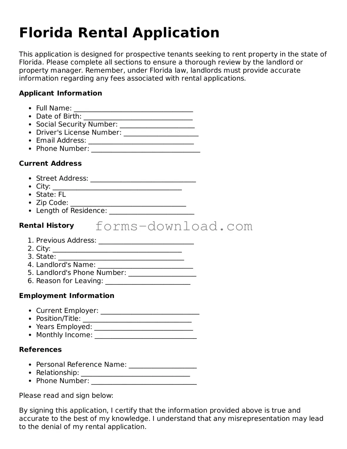 Attorney-Approved Rental Application Document for the State of Florida