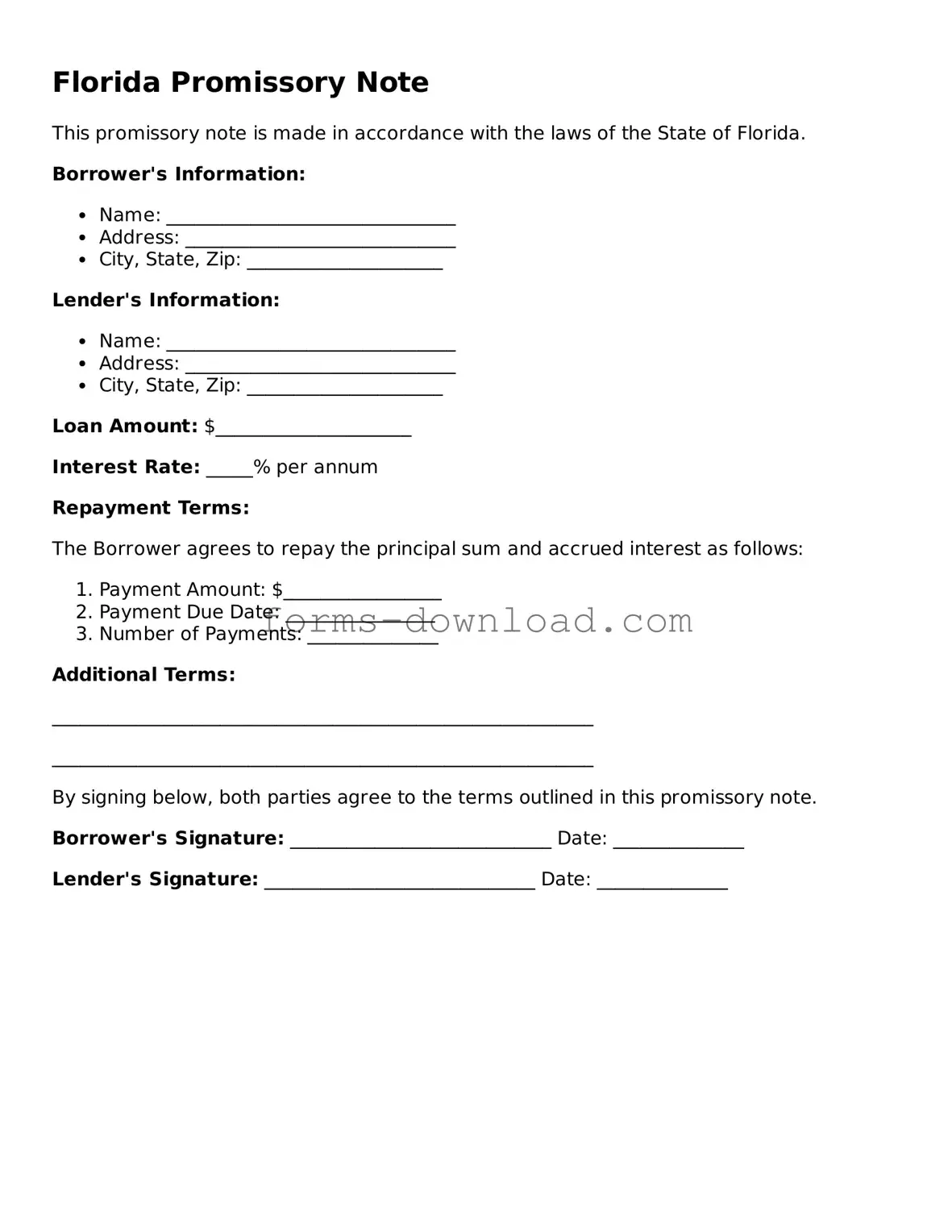 Attorney-Approved Promissory Note Document for the State of Florida