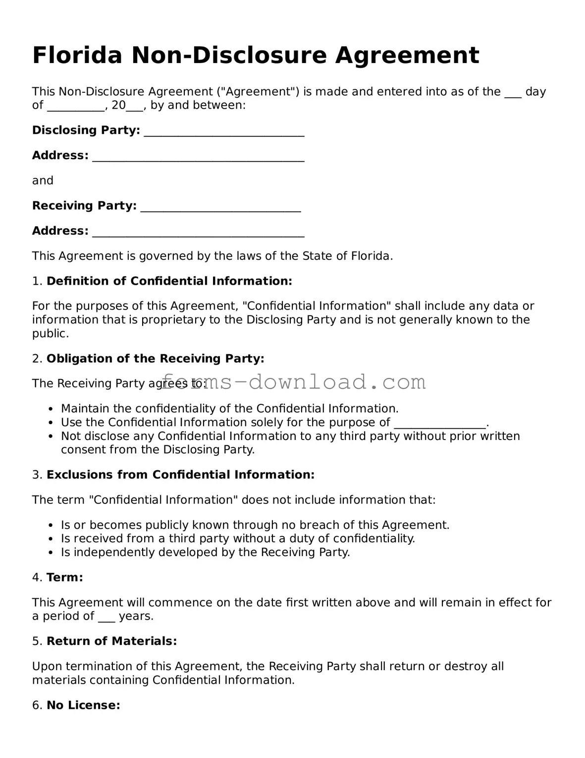 Attorney-Approved Non-disclosure Agreement Document for the State of Florida