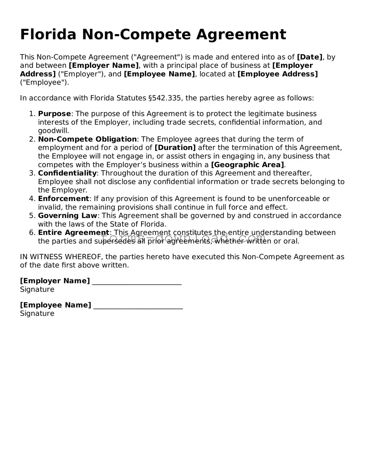 Attorney-Approved Non-compete Agreement Document for the State of Florida