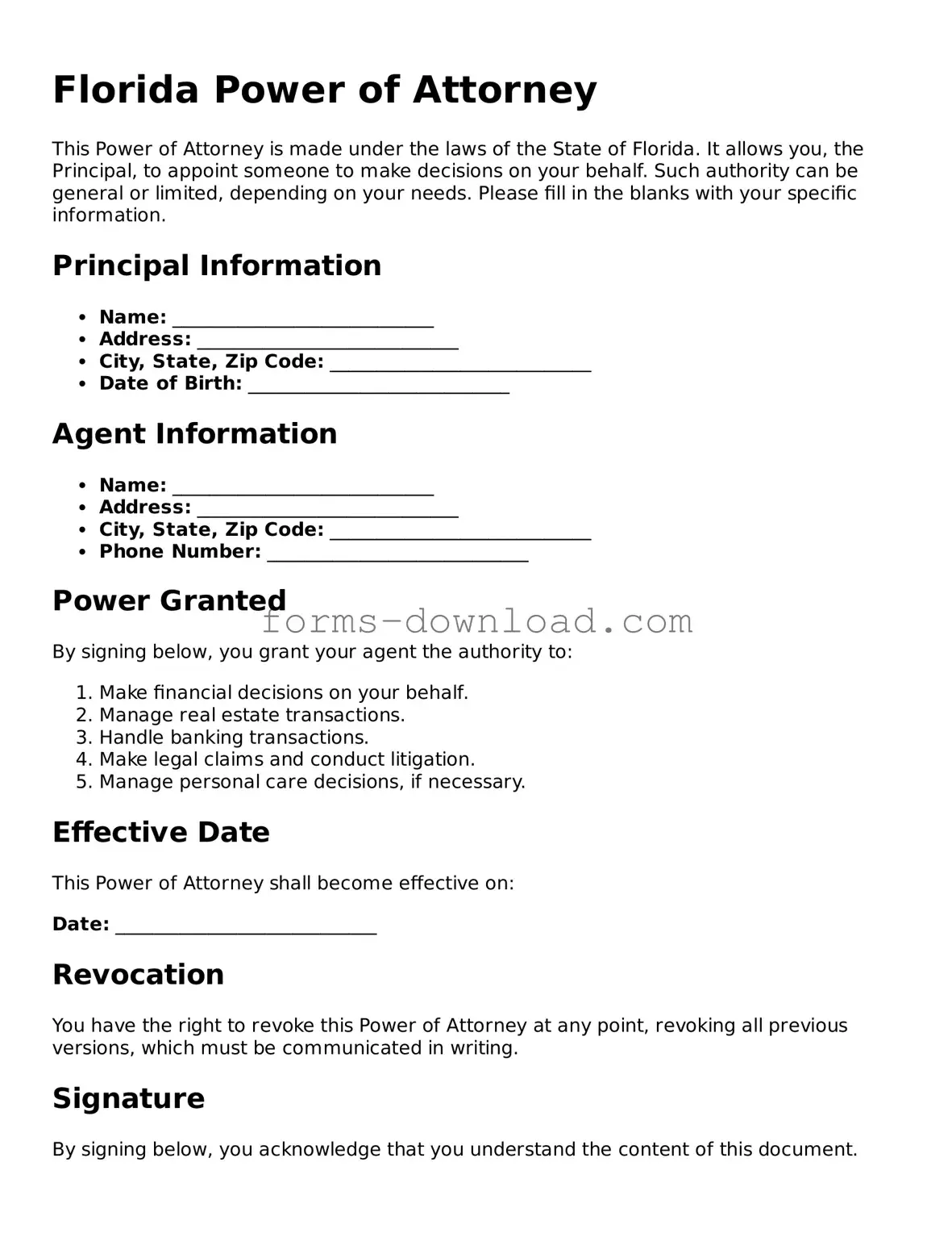 Attorney-Approved Power of Attorney Document for the State of Florida