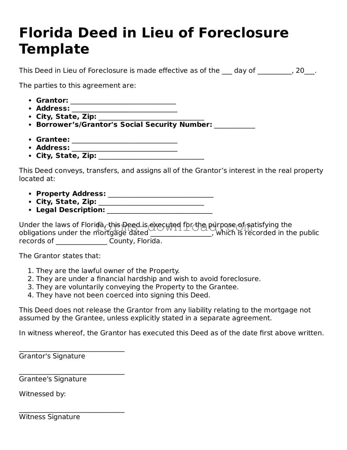 Attorney-Approved Deed in Lieu of Foreclosure Document for the State of Florida