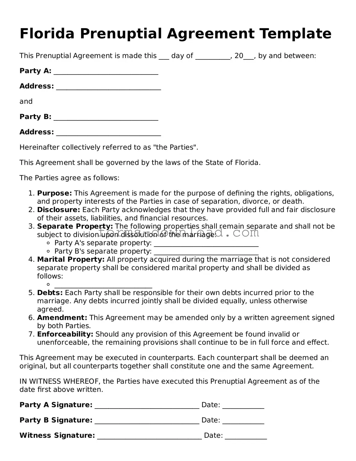 Attorney-Approved Prenuptial Agreement Document for the State of Florida