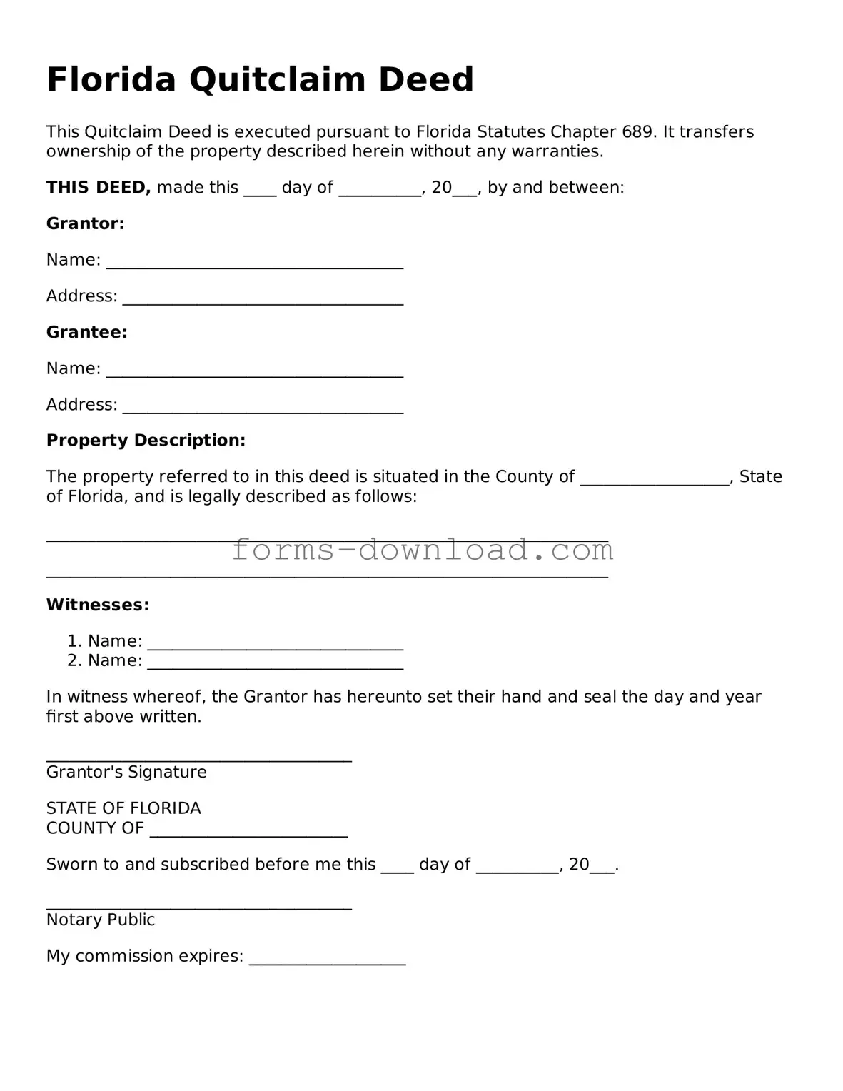 Attorney-Approved Quitclaim Deed Document for the State of Florida