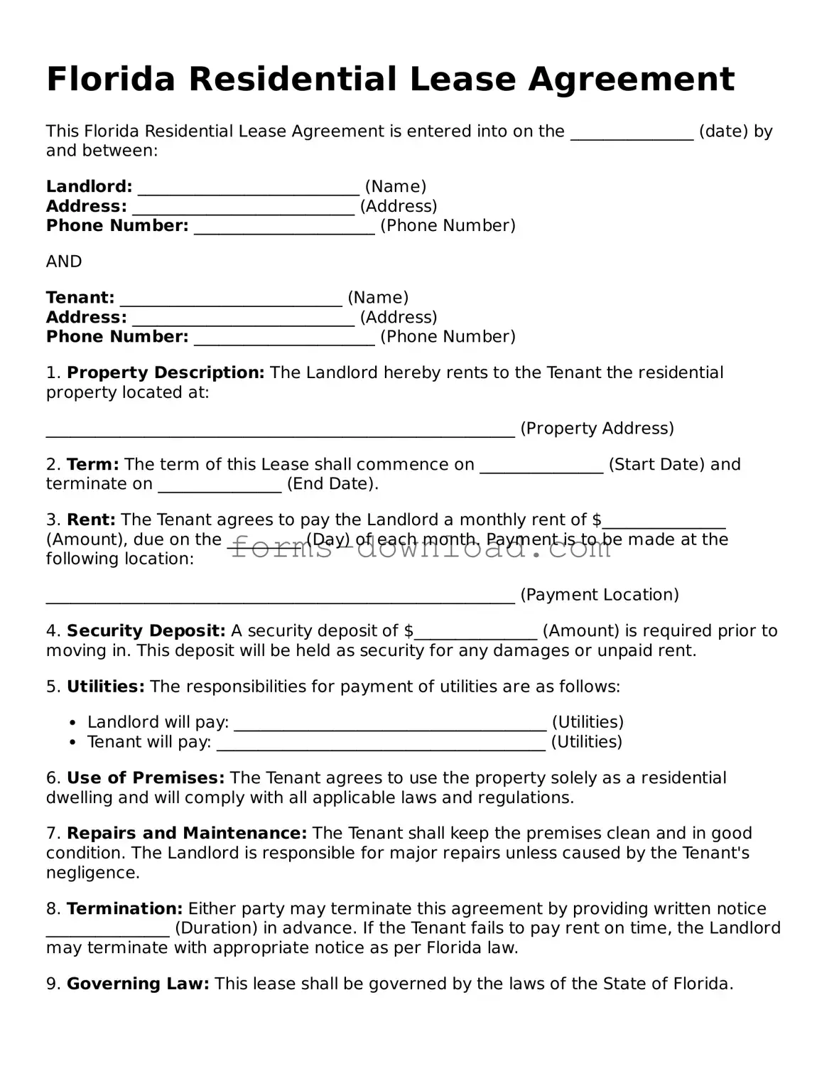Attorney-Approved Residential Lease Agreement Document for the State of Florida