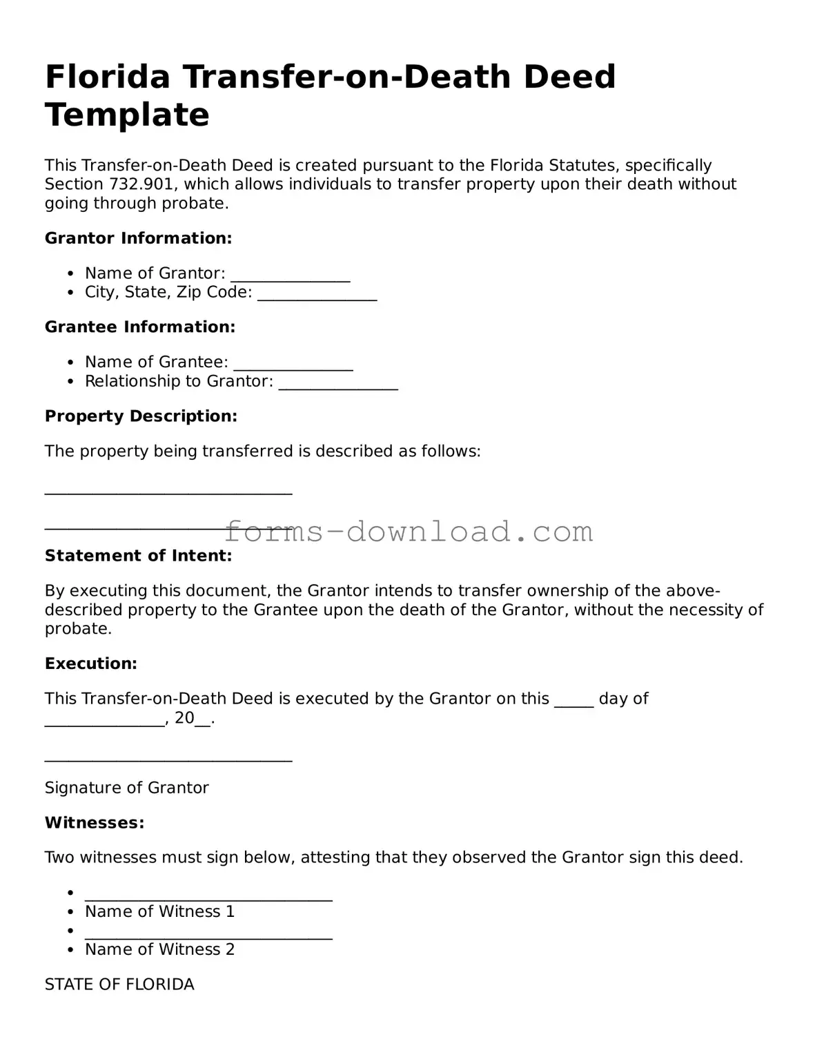 Attorney-Approved Transfer-on-Death Deed Document for the State of Florida