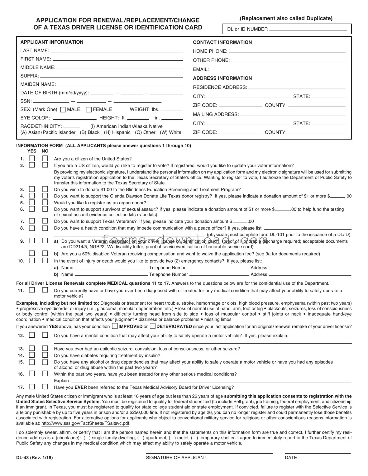 Blank DL-43 Form