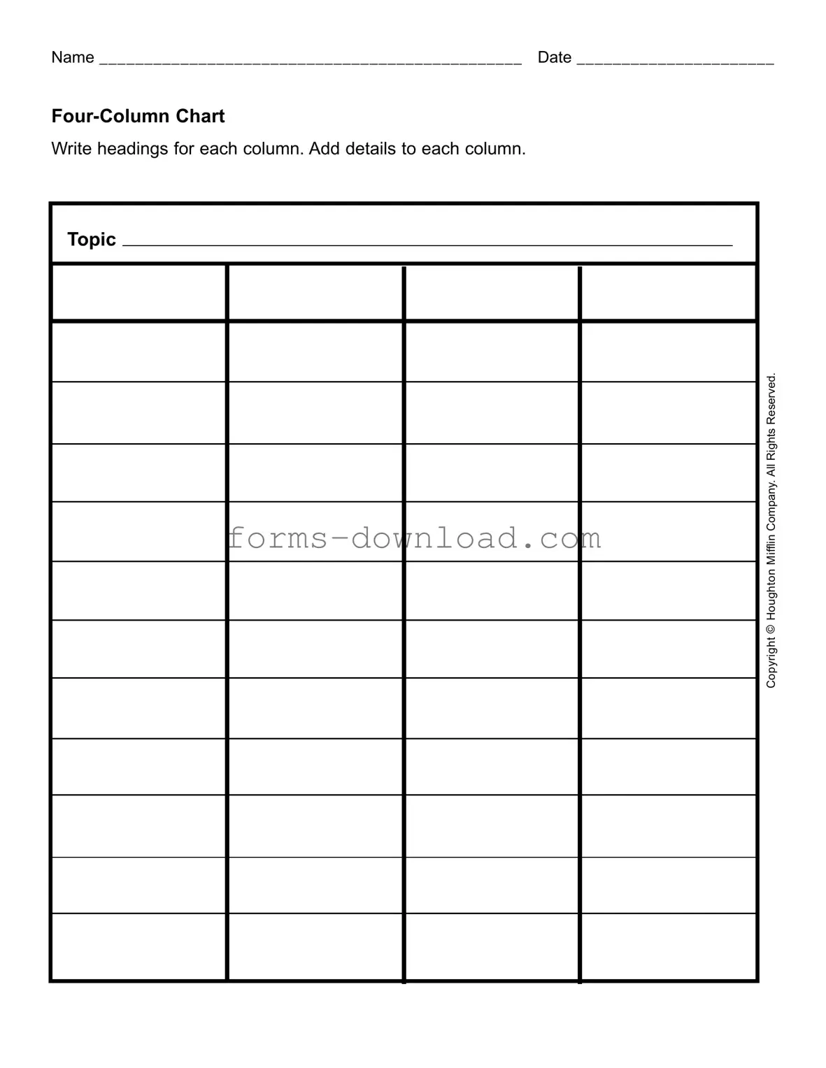 Blank Four Column Chart Form