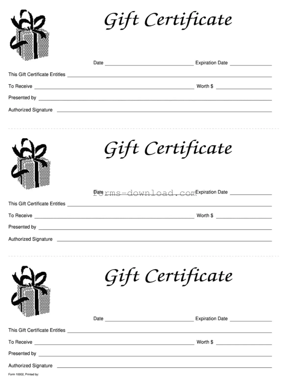 Blank Gift Certificate Form