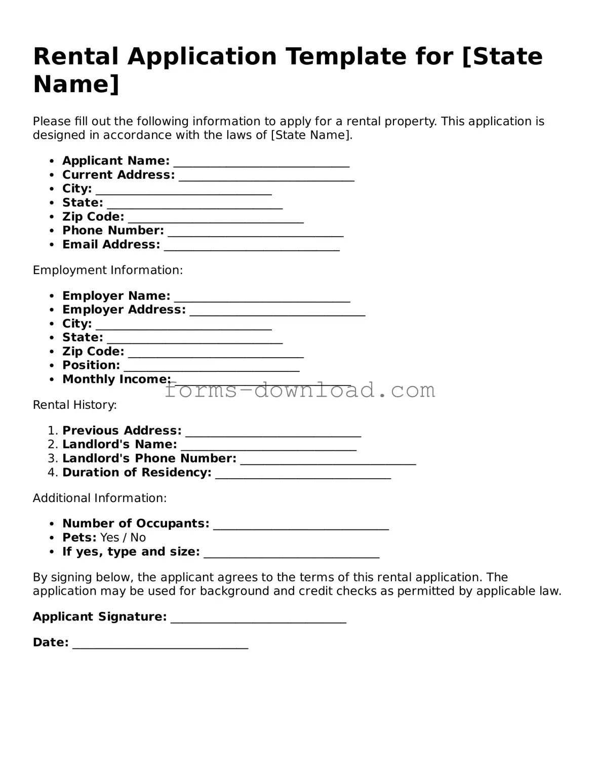 Fillable Rental Application Form