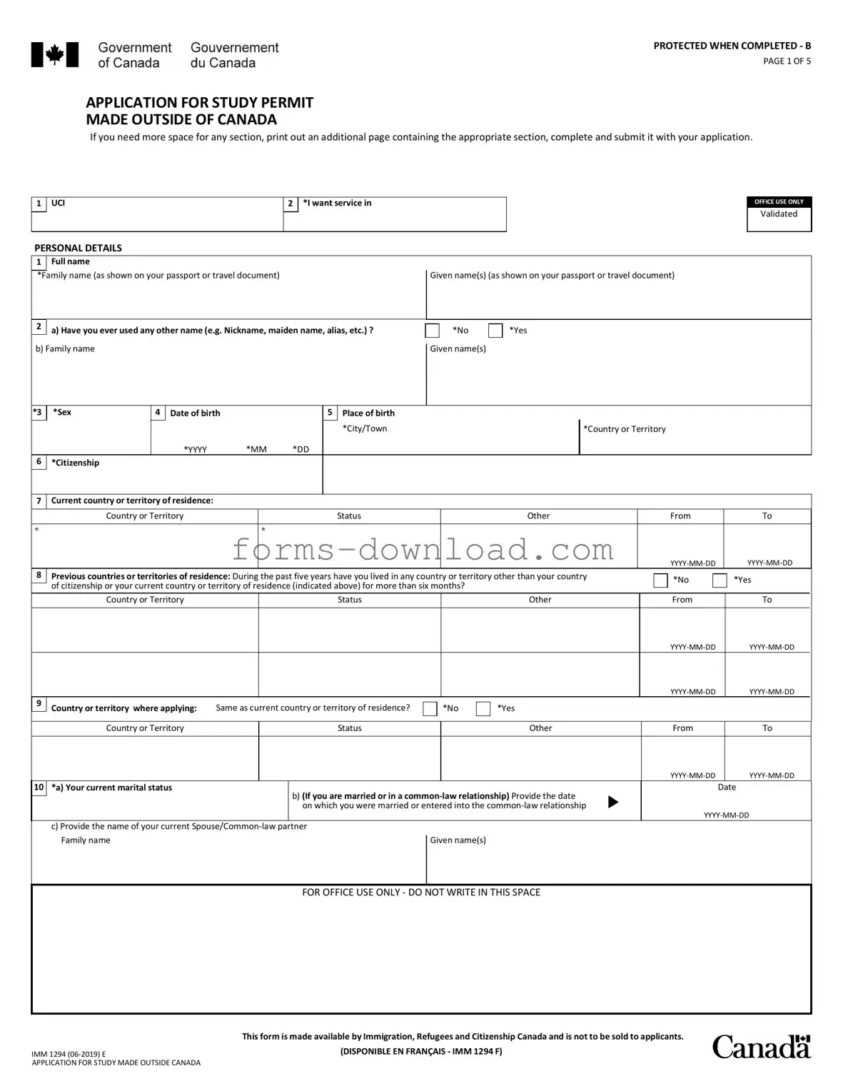 Blank Imm 1294 Form