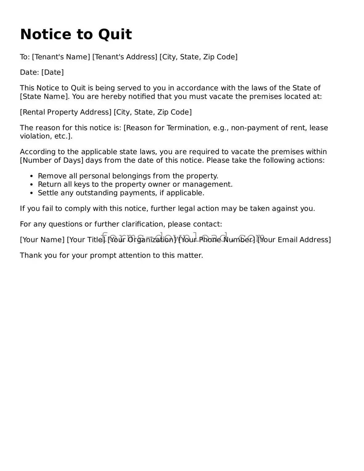 Fillable Notice to Quit Form