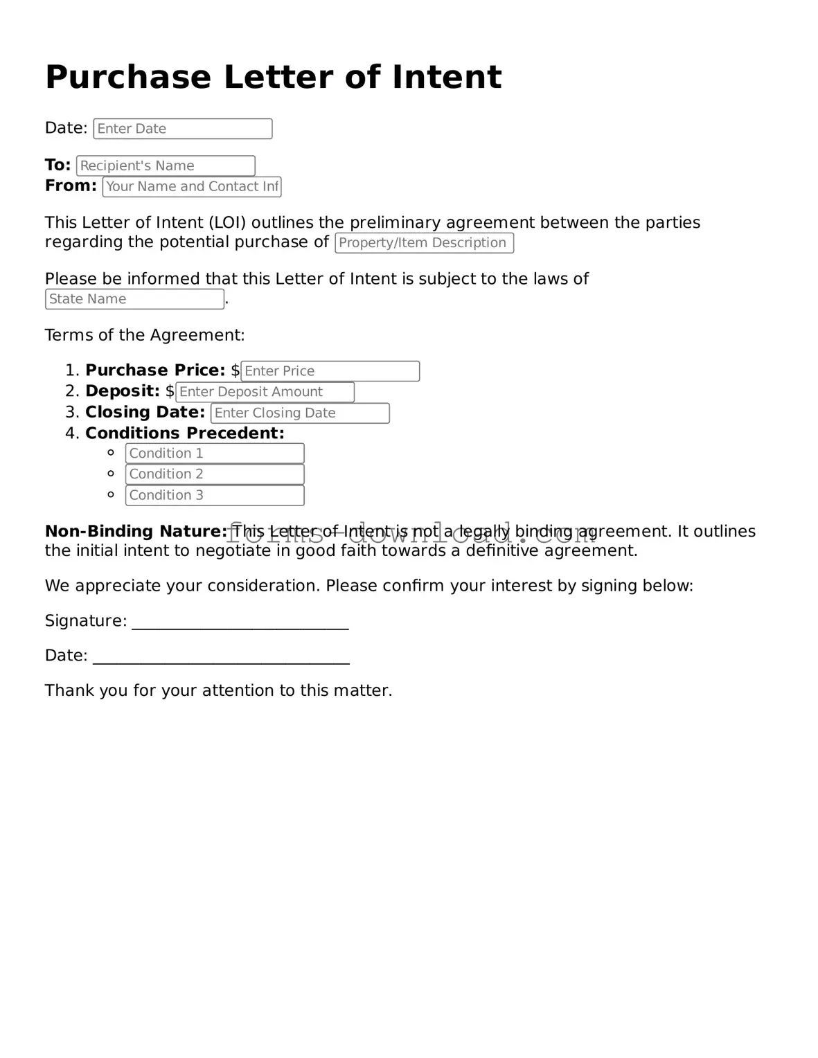 Fillable Purchase Letter of Intent Form