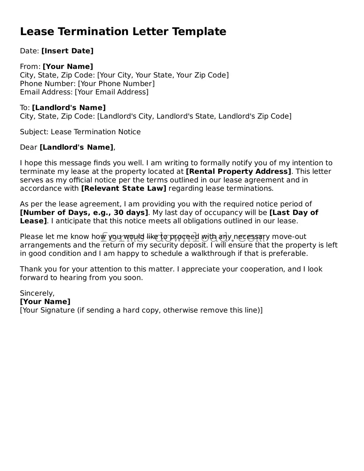 Fillable Lease Termination Letter Form