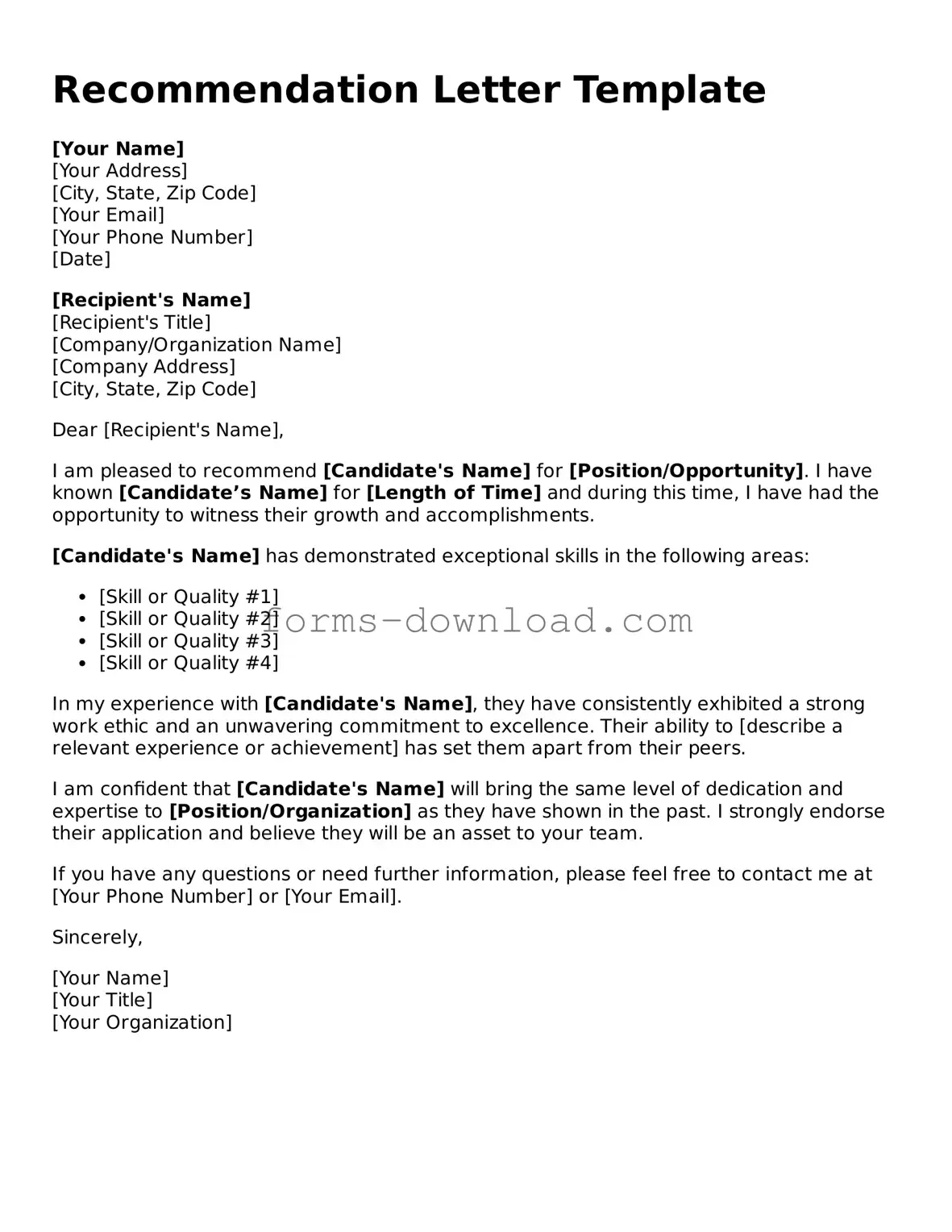 Fillable Recommendation Letter Form