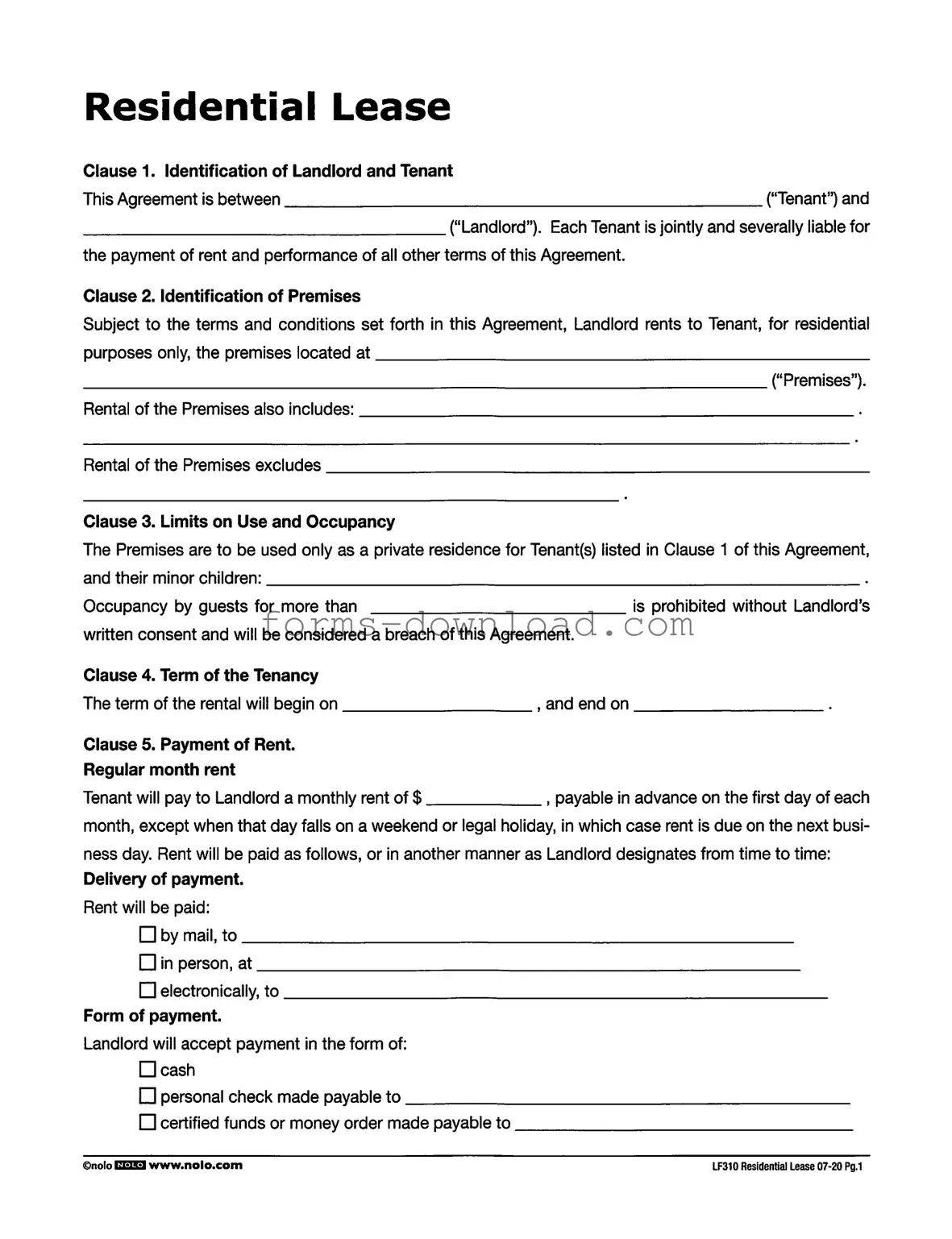 Blank Lf310 Residential Lease Form