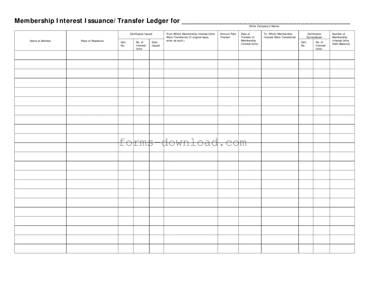 Blank Membership Ledger Form