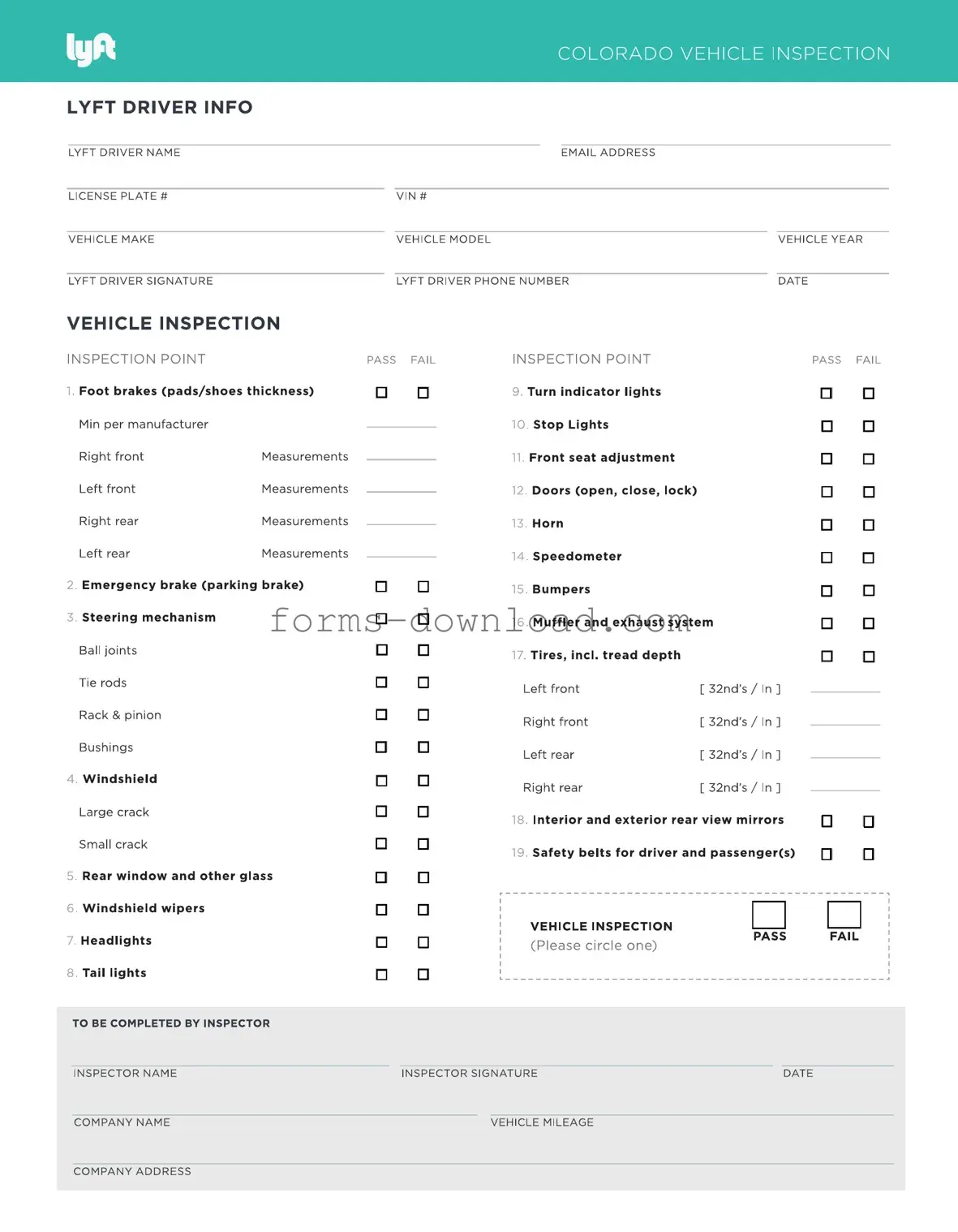 Blank Lyft Inspection Form