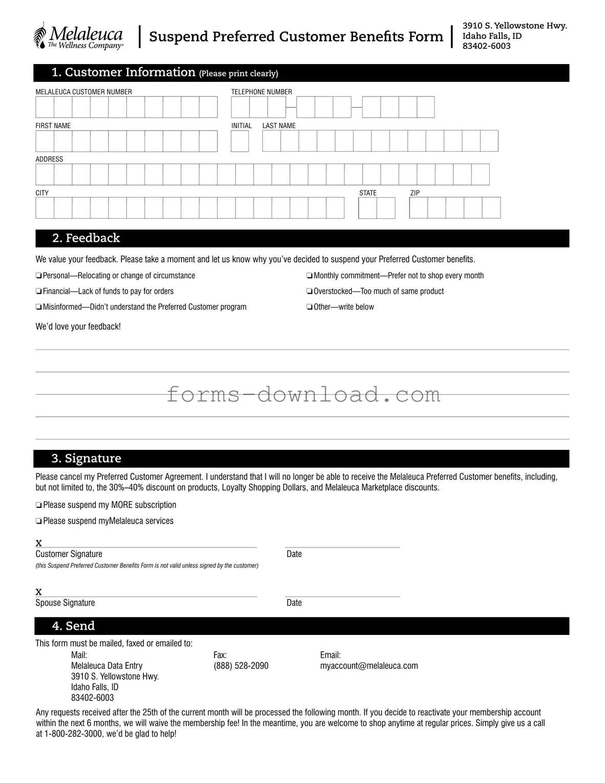 Blank Melaleuca Cancellation Form