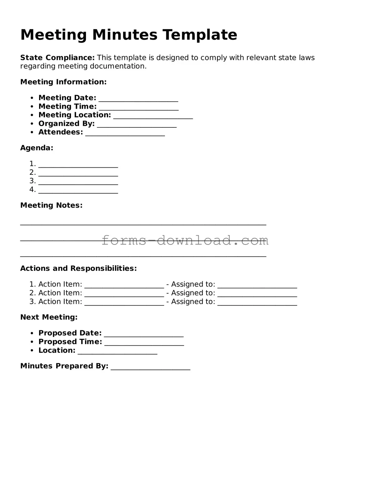 Fillable Meeting Minutes Form
