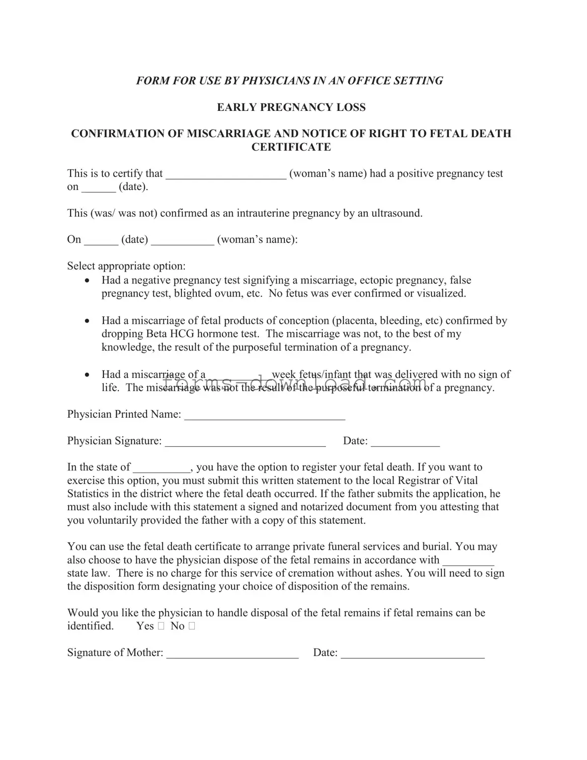 Blank Miscarriage Discharge Paper Form