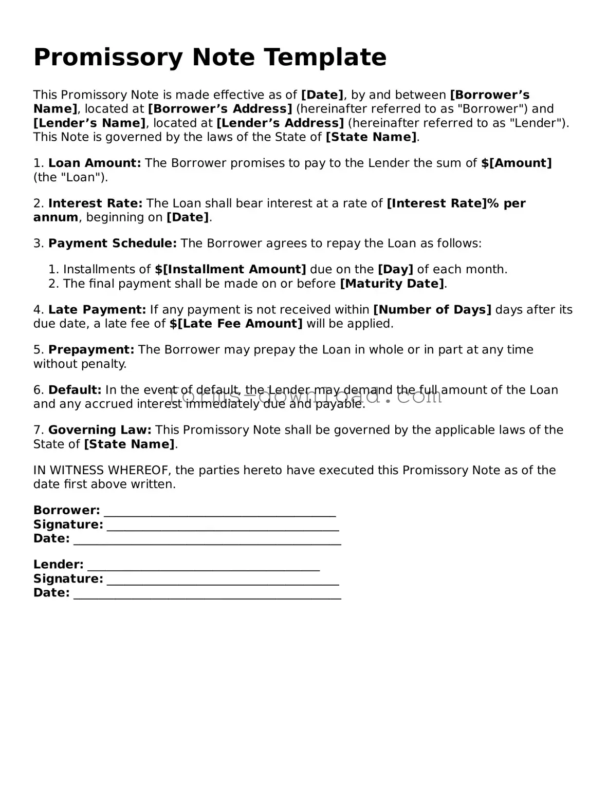 Fillable Promissory Note Form