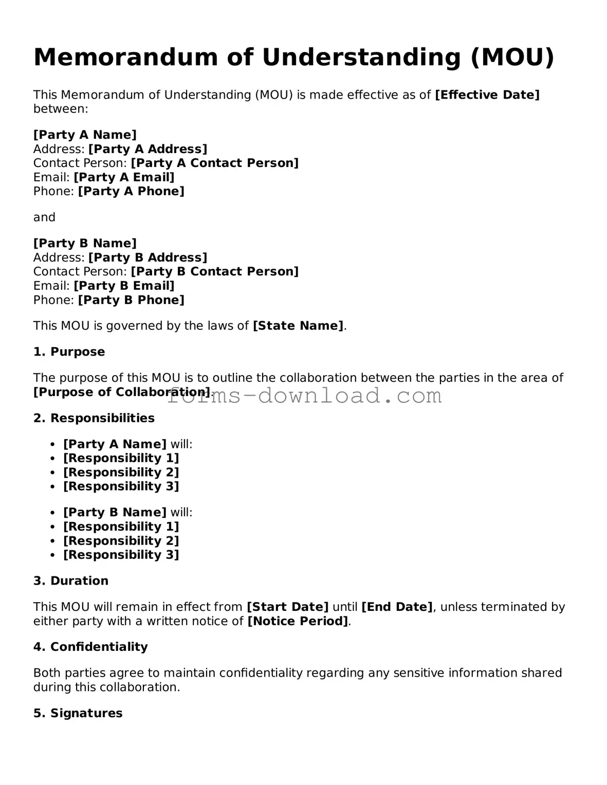 Fillable Memorandum of Understanding Form