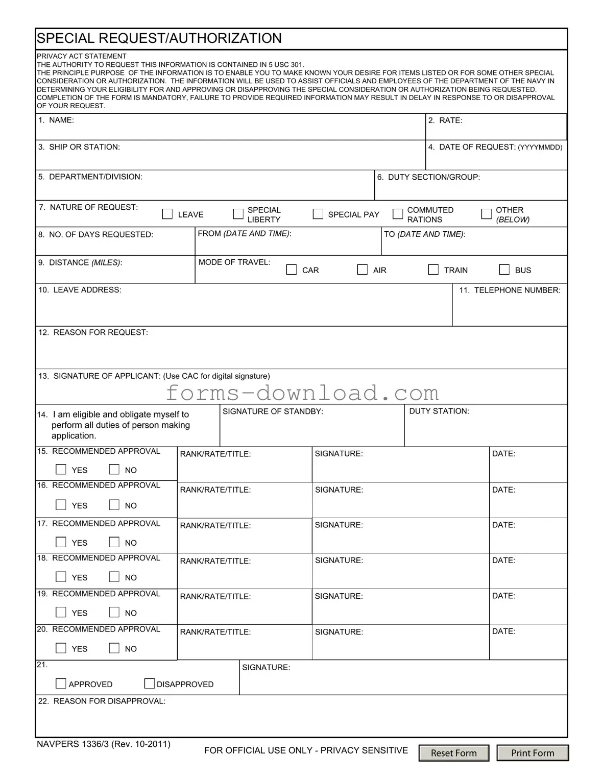 Blank Navpers 1336 3 Form
