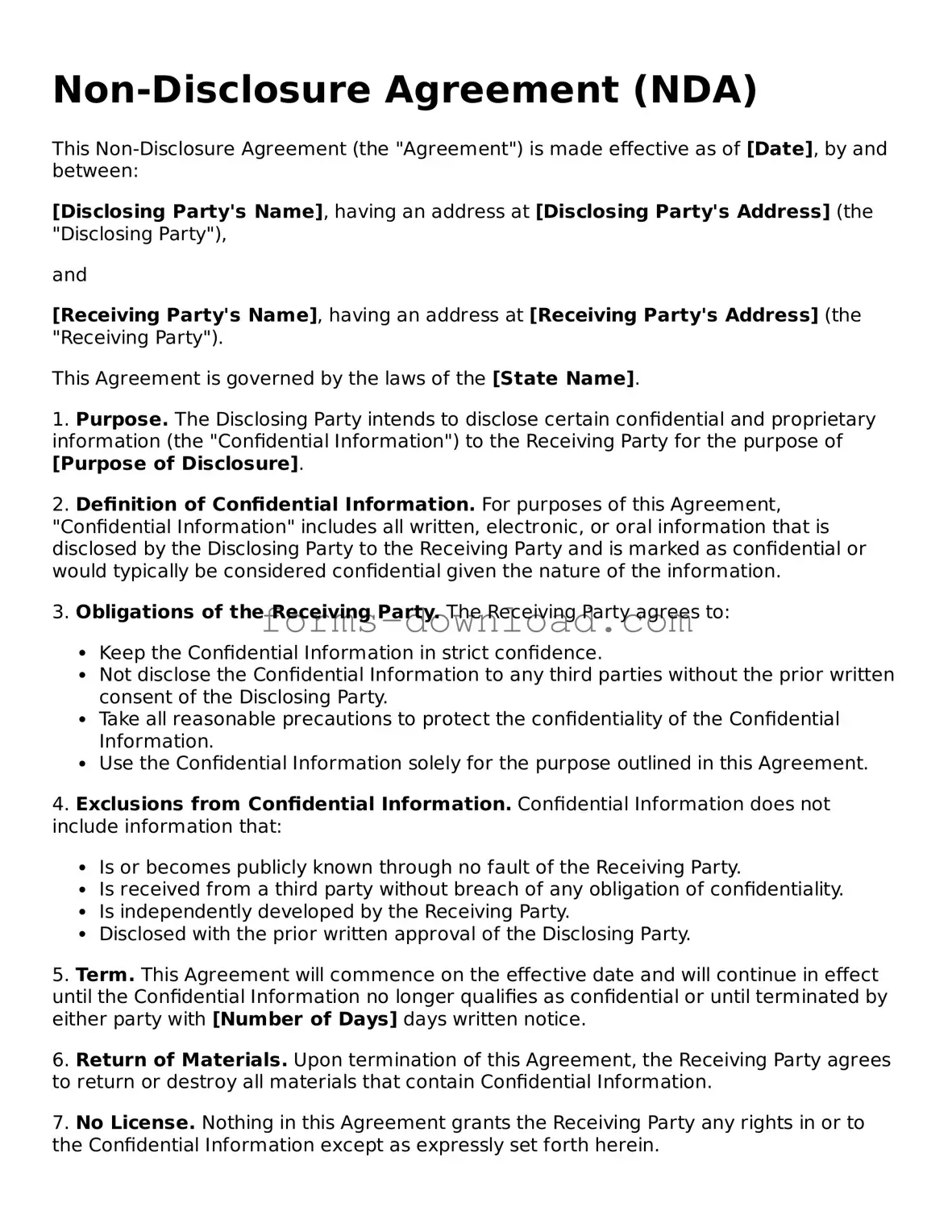 Fillable Non-disclosure Agreement Form