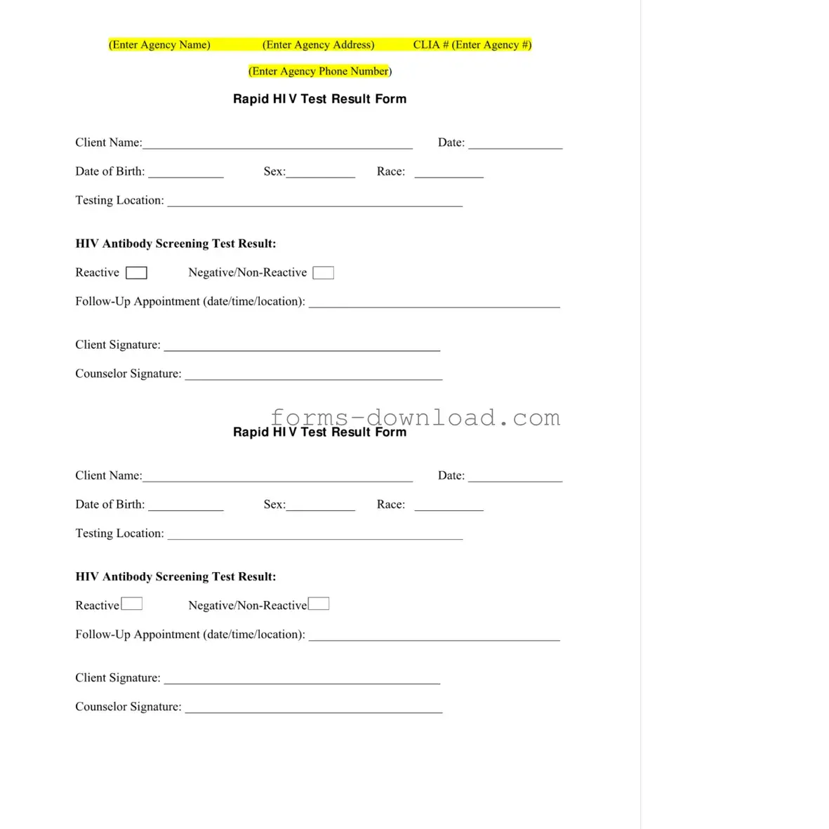 Blank Negative Hiv Test Form