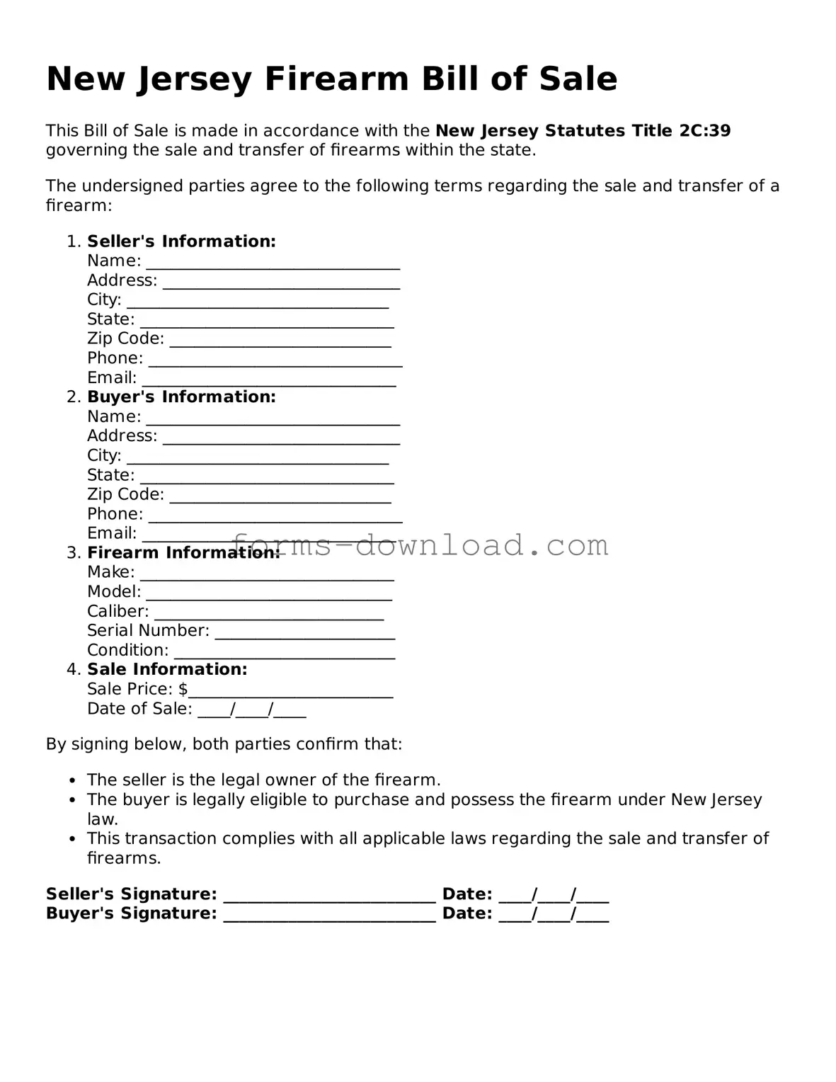 Attorney-Approved Firearm Bill of Sale Document for the State of New Jersey