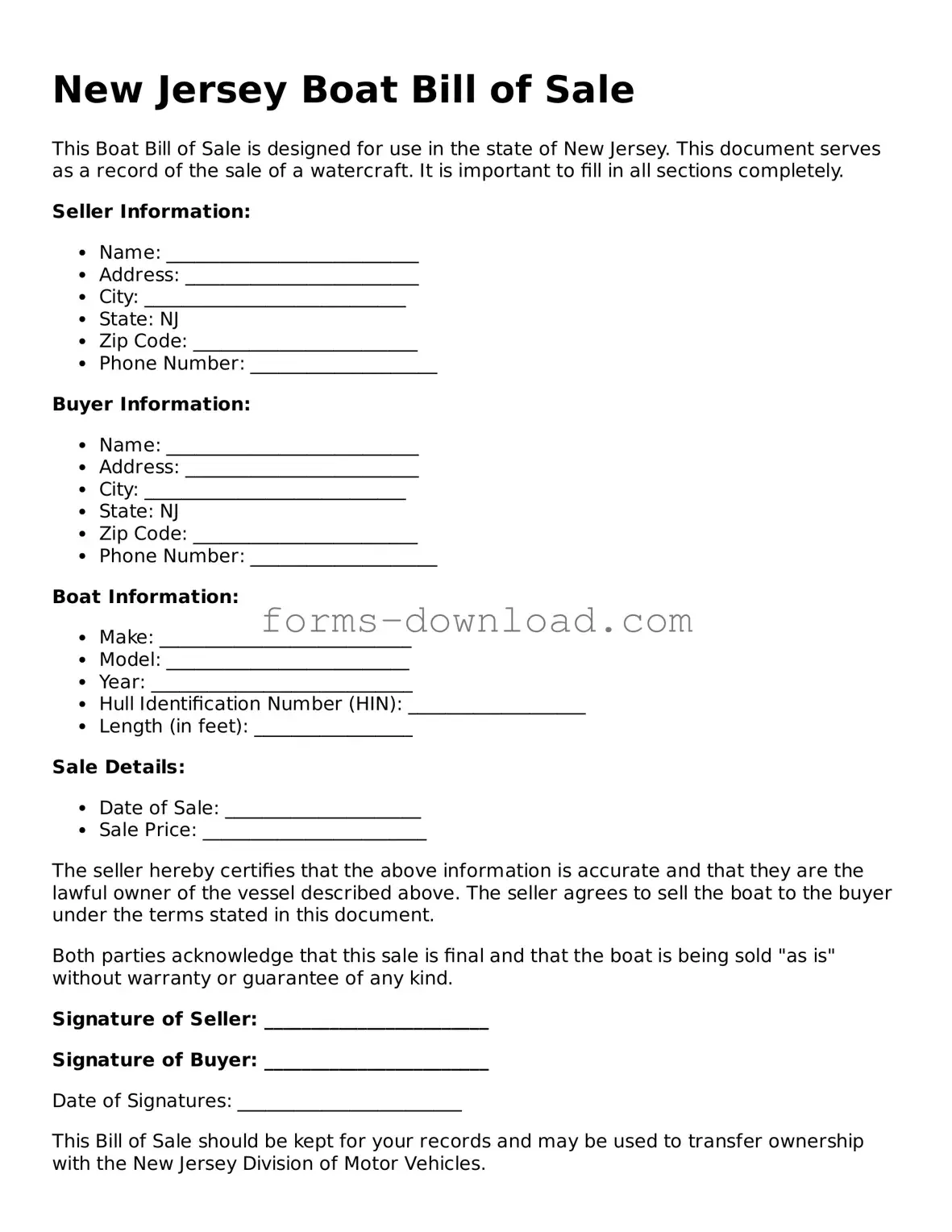 Attorney-Approved Boat Bill of Sale Document for the State of New Jersey