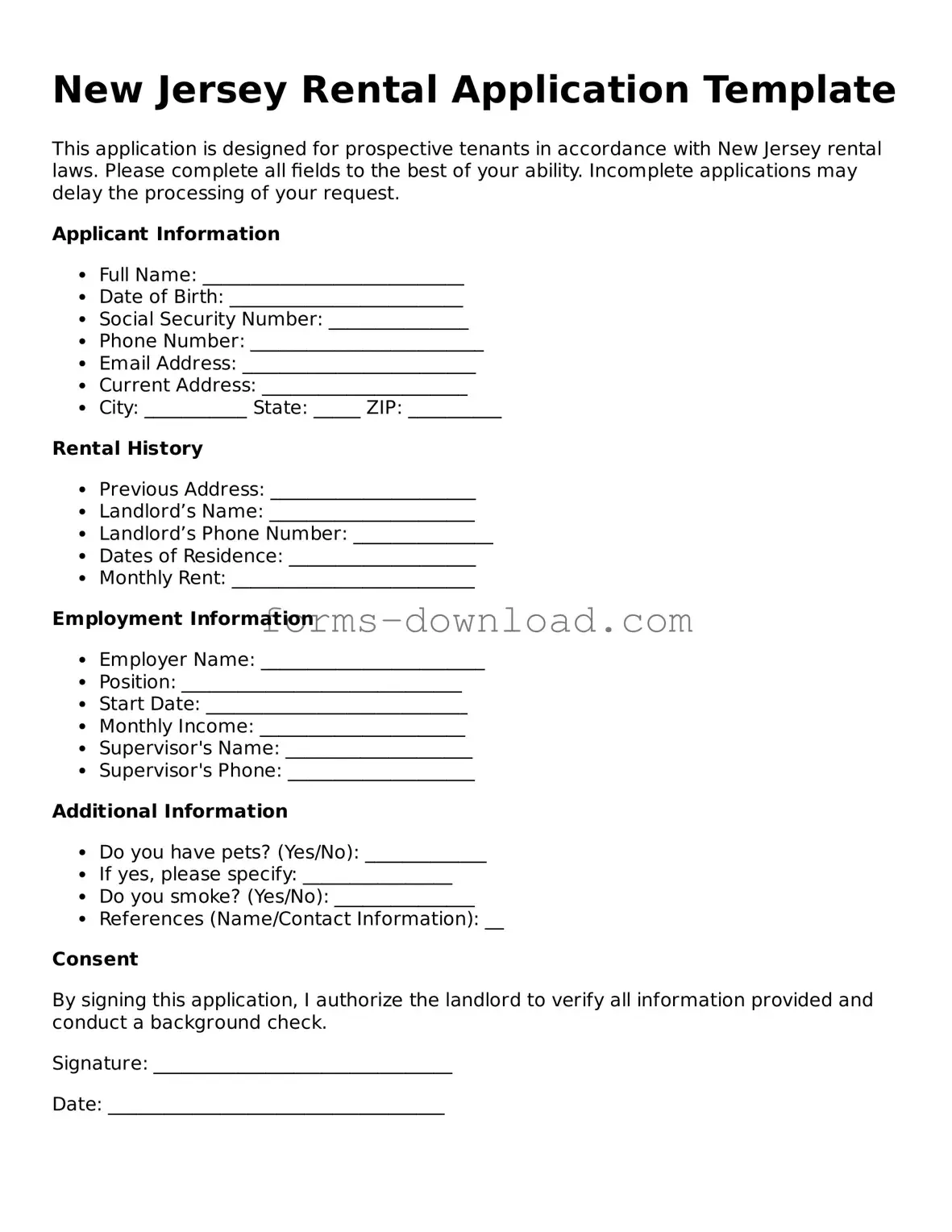 Attorney-Approved Rental Application Document for the State of New Jersey