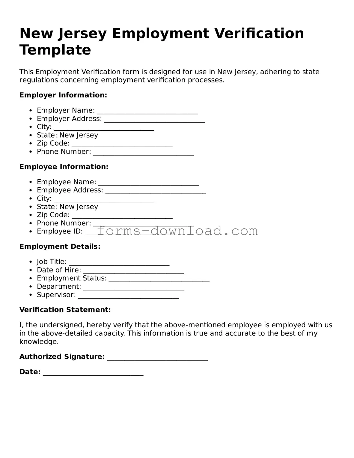 Attorney-Approved Employment Verification Document for the State of New Jersey