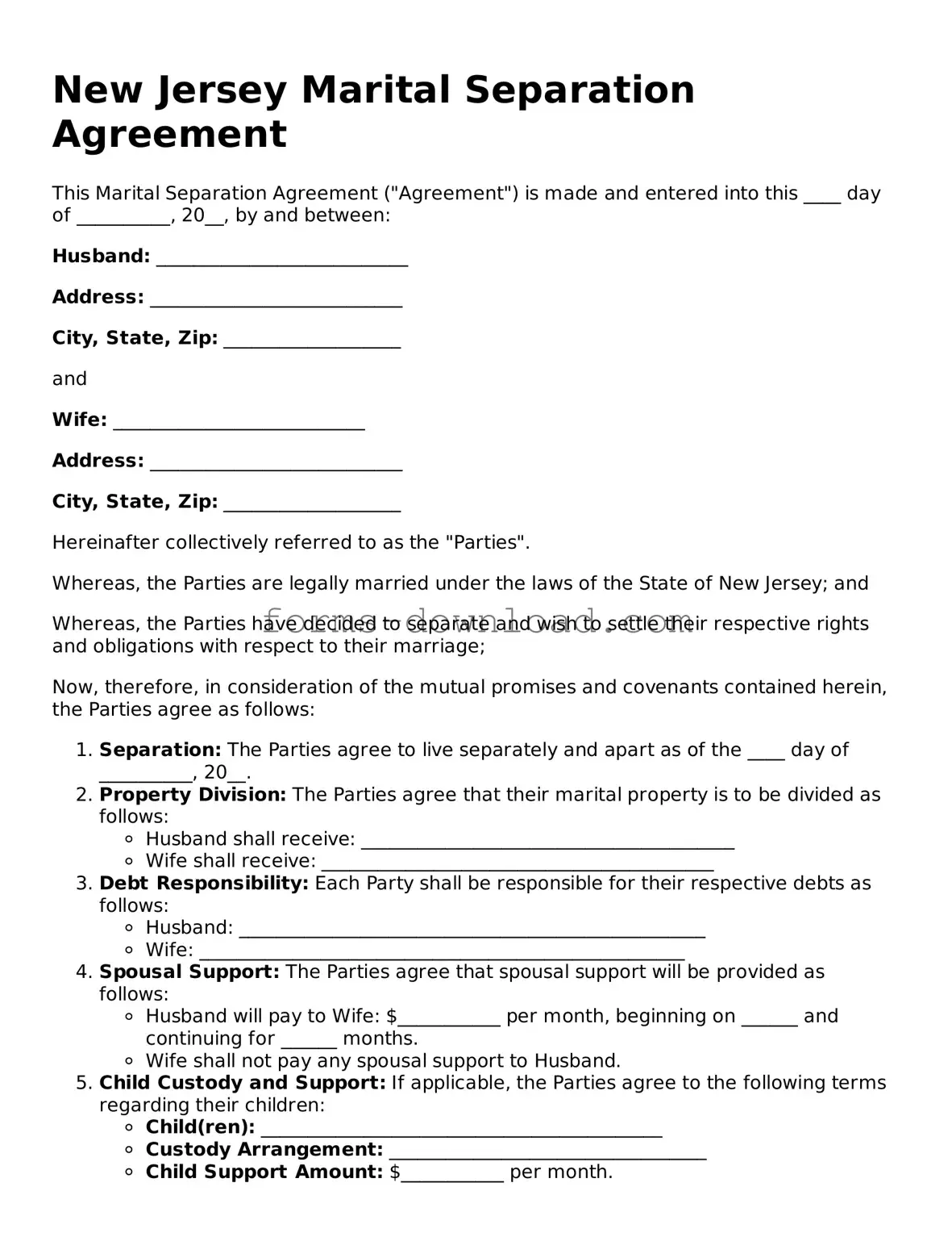 Attorney-Approved Marital Separation Agreement Document for the State of New Jersey