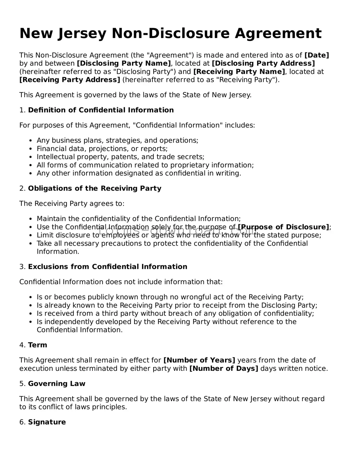 Attorney-Approved Non-disclosure Agreement Document for the State of New Jersey