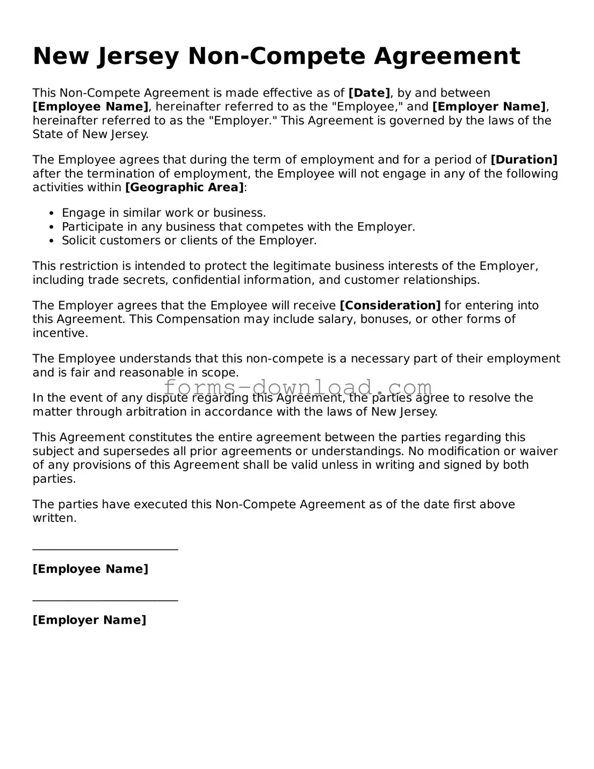 Attorney-Approved Non-compete Agreement Document for the State of New Jersey