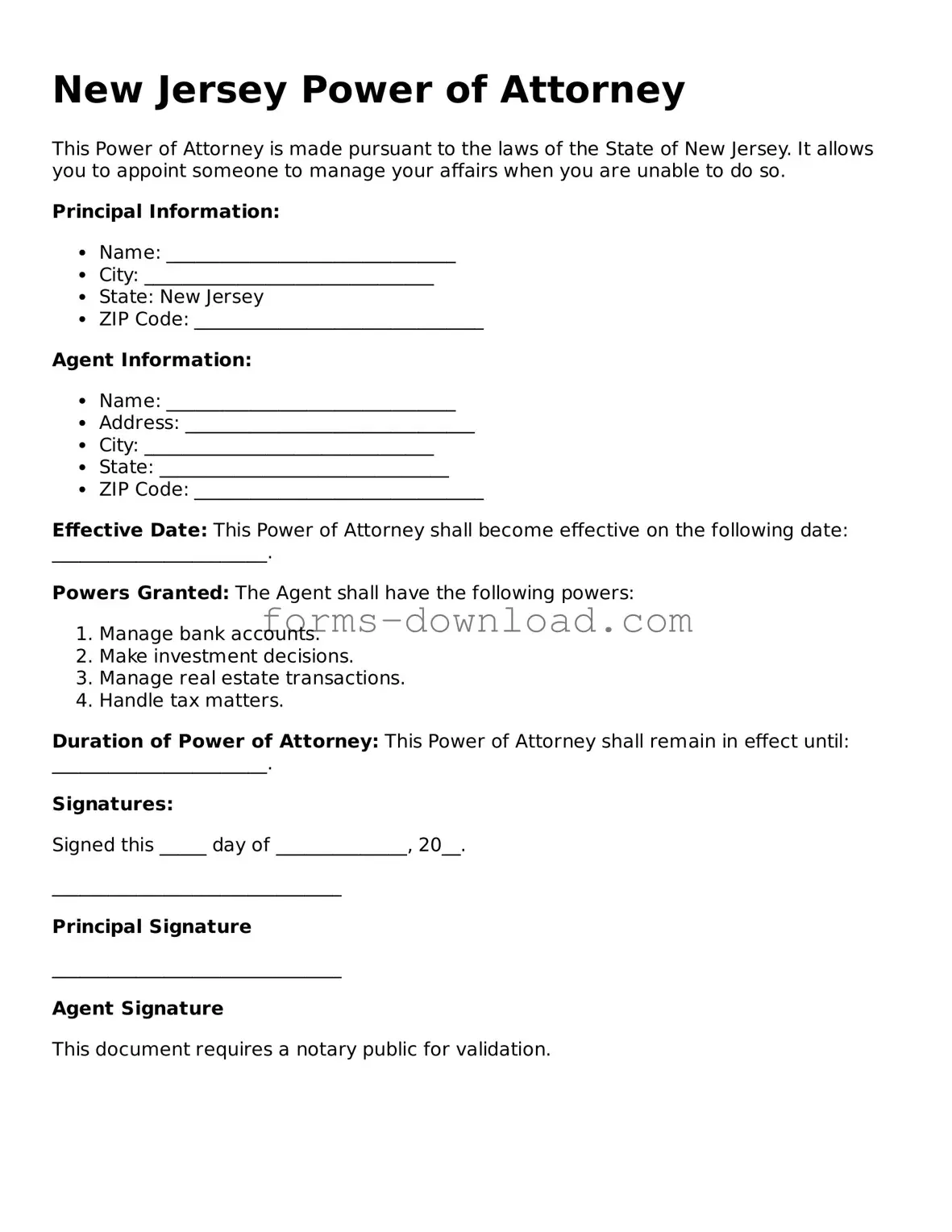 Attorney-Approved Power of Attorney Document for the State of New Jersey